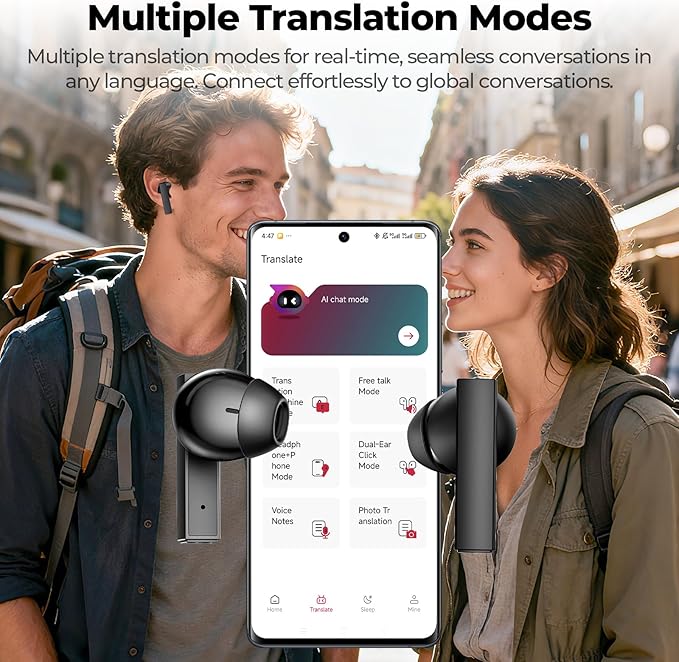 NE40 Earbuds with LCD Screen, NE40 Translation Earbuds, Bluetooth 6.0 Translation Earphone Real Time for 134 Languages, Translator Headphones with 7 Translation fit iOS&Android, Black