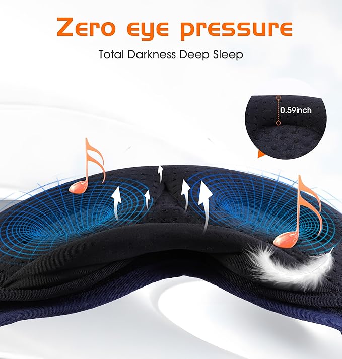 Bluetooth Sleep Mask with 2 Removable 3D Contoured Cup, Bamboo Cotton Sleeping Headphones for Side Sleepers with Timming Setting, Blackout Eye Mask for Sleeping Travel Meditation Men Women