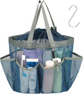 F-color Mesh Shower Caddy Portable with Drawstring - Upgrade Deeper 7 Pockets Dorm Room Essentials for Guys Girls with S Hook, Shower Bag Basket Tote for College Camping Toiletry Bathroom, Blue