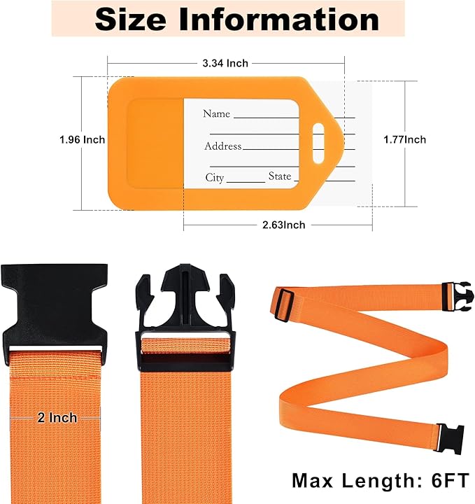 8 Pack Luggage Straps and Tags Set (4 Straps, 4 Tags), Luggage Straps for Suitcases TSA Approved Suitcase Belt Luggage Tags, Mixed