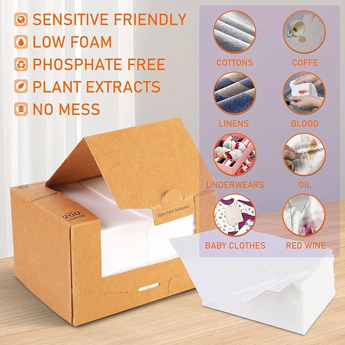 Freelivity Laundry Detergent Sheets, 300 Sheets Lemon Orange - Eco-Friendly Hypoallergenic Plastic-Free LiquidLess Clothes Washing Detergent Supplies for Save Space Travel Camping