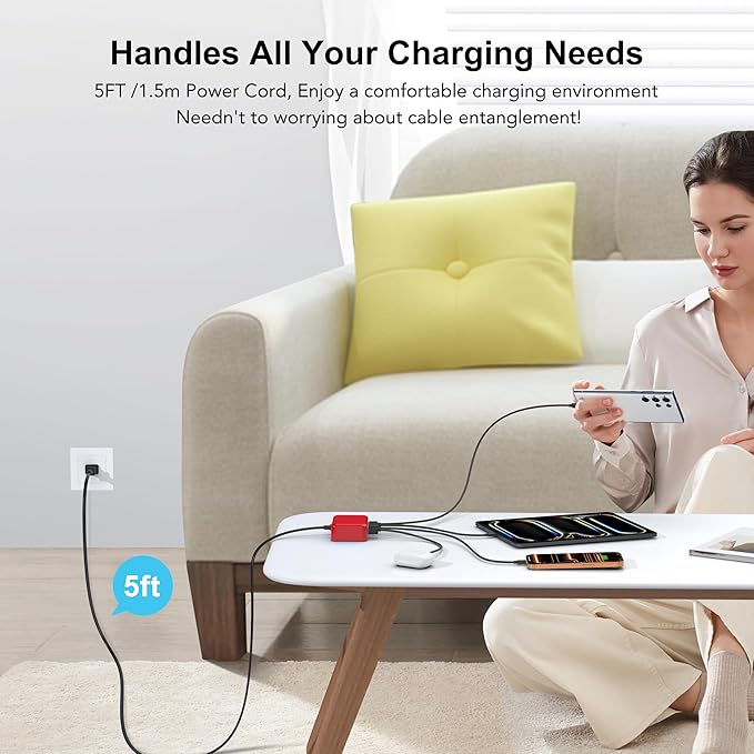 USB C Fast Charger 100W GaN 6 Port Type USB C Charging Station Hub Block Wall Charger Power Strip Adapter Plug Cube Brick 3 USB A for iPad iPhone 17 16 15 14 13 12 11 Pro Max