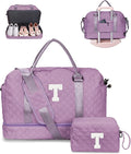 Women Gifts-Duffle Bags with Shoe Compartment, Personalized Weekender Bag, Overnight Bag, Tween Travel Bag with Makeup Bag，Birthday Gift Graduate Gifts for Her (Letter T)