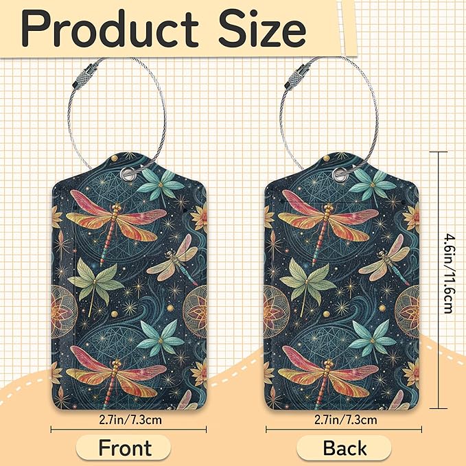 3 PCS Dragonfly Luggage Tags,Fantasy Dragonfly Suitcase Tags Privacy Cover ID Label with Stainless Steel Loop and Address Card for Travel Bag Suitcase