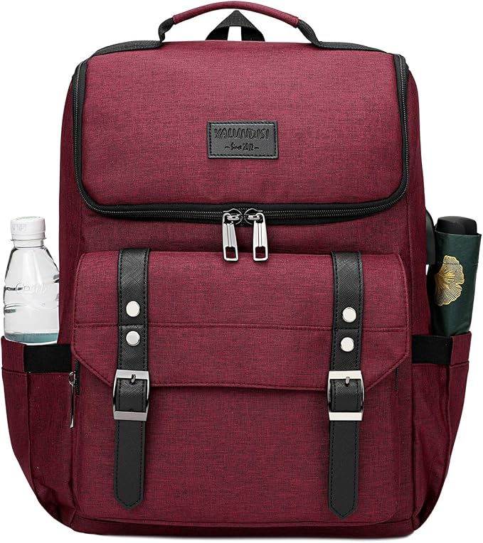 YALUNDISI Vintage Backpack Travel Laptop Backpack with usb Charging Port for Women & Men College Backpack Fits 15.6 Inch Laptop Red