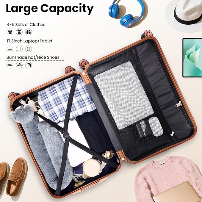 Hoteel 4 Piece Luggage Set (4-YEAR WARRANTY) Carry on ABS+PC Hard Shell Suitcase with Spinner Wheels & TSA Lock (Black)