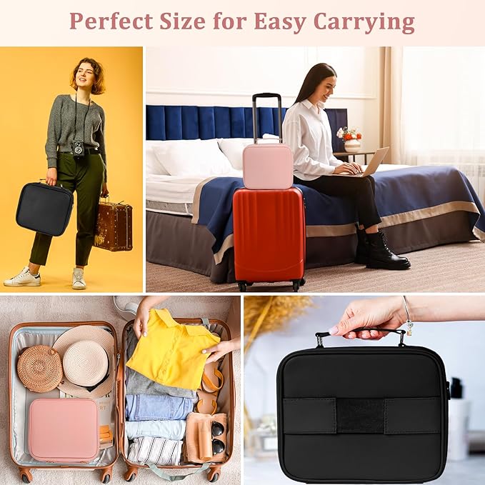 Makeup Bag with LED Mirror, [3 Color and Stepless Dimmable] Rechargeable LED Light for Makeup Bag Train Case with Brushes Storage Organizer, Travel Box Cosmetic Bag for Women - Pink