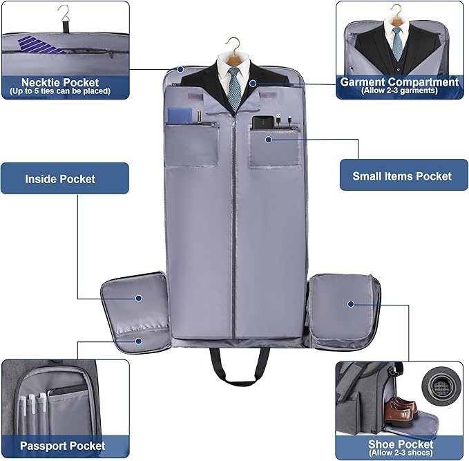 Convertible Duffle Bags for Travel Carry On Suit Duffle Bags with Shoulder Strap 2 in 1 Hanging Garment Duffle Bag for Men Women (Grey)