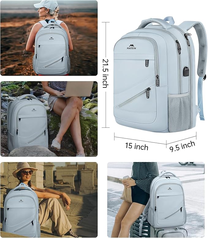MATEIN 18 Inch Laptop Backpack for Women, Extra Large Anti Theft College Computer Rucksack with Luggage Strap, Waterproof TSA Approved 50 L Carryon Backpack for Work Business Travel, Haze Blue