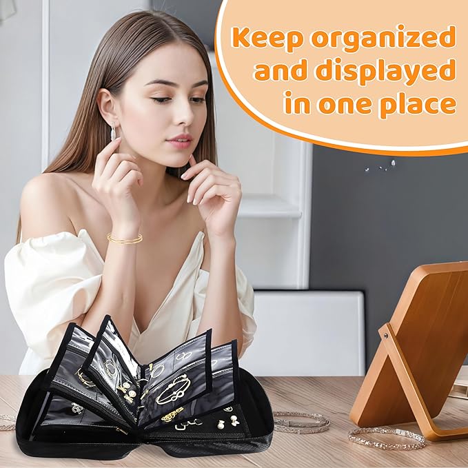 Meneng Travel Jewelry Case Organizer: Jewelry Bags Storage Book Binder with Adjustable 130-Pin Panels - Waterproof Anti Tarnish Storage for Earrings, Bracelets & Full Sets, Portable for Bloggers