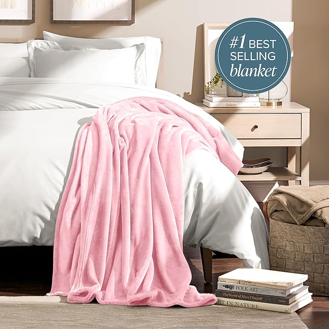 Bare Home Fleece Blanket - Full/Queen - Ultra-Soft Lightweight for Bed, Sofa, and Couch - Luxury Microplush - Cozy Warm Blanket (Full/Queen, Light Pink)