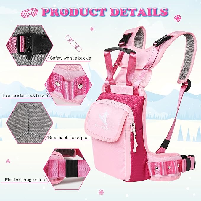 Children’s Ski Harness Trainer Snowboard Anti-fall Traction Belt Beginner Ski Auxiliary Bag with Safety Belt Kid’s Ski Backpack with Speed Control Harness