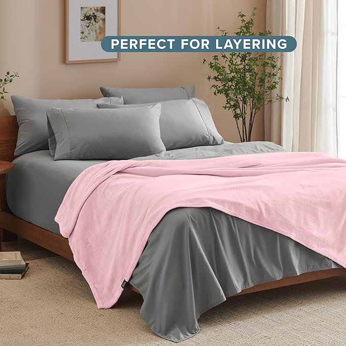 Bare Home Fleece Blanket - King Size - Ultra-Soft Lightweight for Bed, Sofa, and Couch - Luxury Microplush - Cozy Warm Blanket (King, Light Pink)