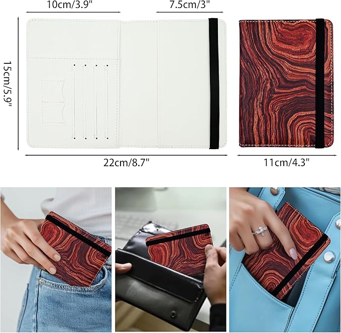 Passport Holder for Women and Men PU Leather Passport Cover for Travel (Wood Print)