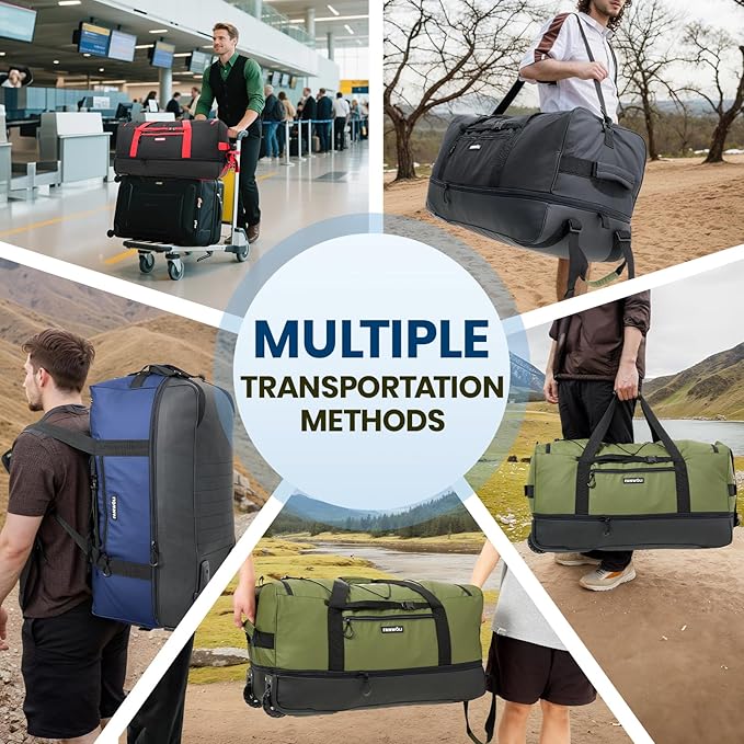 Fanwoli 30'' Rolling Duffel Bag with 2 Wheels - No-Sag Design for Heavy Loads, Expandable 100L-120L Luggage with Soft Handle & Lock, Waterproof Foldable Lightweight with for Travel, Camping,Moving