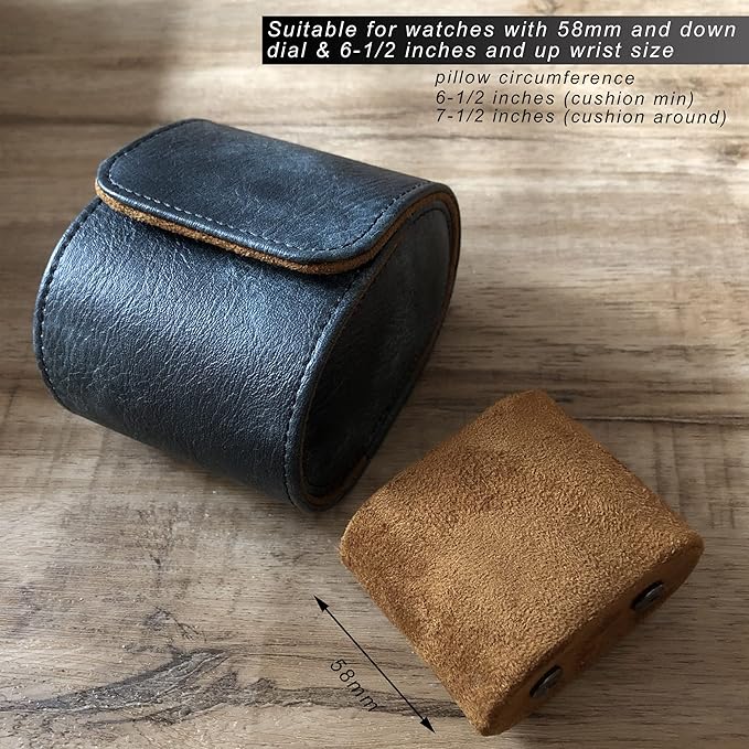 Longjet Watch Roll Travel Case for Men Portable Watches Organizer Box with Removable Velvet Pillow Holder (1 Slot Blue Grey)
