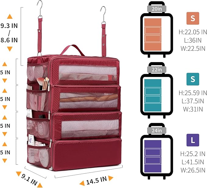 Suitcase Organizer Travel Bags Organizer for Luggage Compression Hanging Packing Cubes for Travel Carry on Closet (Bag Only)