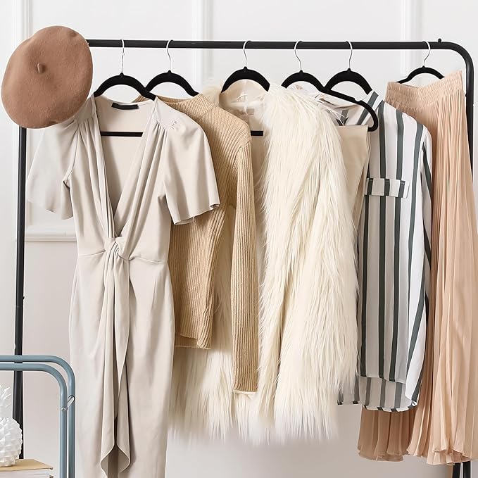 Premium Black Velvet Hangers 30 Pack – Space Saving Felt Hanger, Non Slip Clothes Hangers for Closet, Heavy Duty Hanger for Coats, Shirts & Pants, 360° Swivel Hook, Hold Up to 10lbs