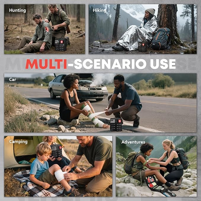 Advanced Trauma First Aid Kit - Emergency Camping Gear with Tourniquet, Compression Bandage, 36" Splint | Portable Survival Gear for Outdoor, Home, Camping- Gift for Husband Dad and Wife-Black