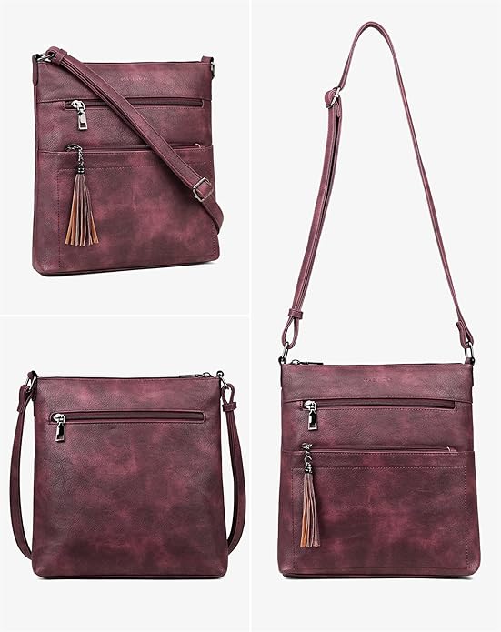 MASINTOR Crossbody Purses for Women, Multi Pocket Casual Crossbody Bag, Adjustable Strap Shoulder Bag with Tassel