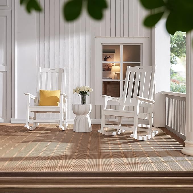 Psilvam Oversized Outdoor Rocking Chair, with 21" Wide Seat and 32" Tall Backrest, Pre-Assembled with Most Components for Effortless Installation (White)