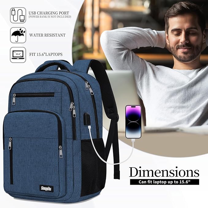 Black Backpack for Men Women, School Backpack for Boys Girls Teens, 15.6 Inch Laptop Backpacks with USB Port, Water Resistent Book bag, Work College Bookbag, back pack, Mochila para hombre