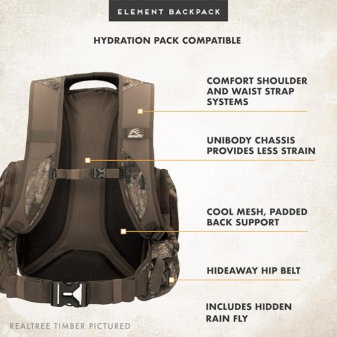 Insights Hunting by frogg toggs - The Element, Heavy Duty 1,831 Cubic Inch Hiking Fishing Camping Hunting Backpack, Mossy Oak DNA