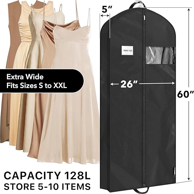 Simple Houseware 60-Inch Travel Garment Bag, Non-Woven, Black, 3 Pack