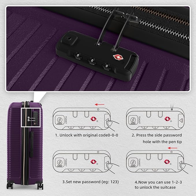 LEAVES KING LARVENDER Luggage Sets 5 Piece, Expandable(Only 24"&28") PP Suitcase with Spinner Wheels, Durable Luggage Sets Clearance Carry On Luggage Suitcase Set For Women Men, Purple