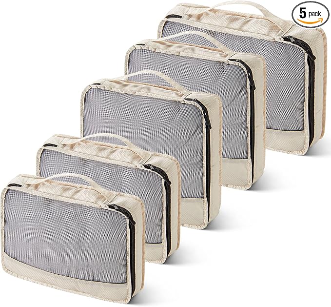 5 Pcs Packing Cubes for Suitcase Large Travel Cubes Carry on Luggage Organizer Bags for Clothes Accessories(Mixed,Khaki)