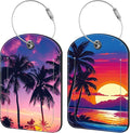 Palm Tree and Sunset Luggage Tag for Suitcase Set of 2 PU Leather Cute Luggage Tags with Stainless Metal Loop ID Label Privacy Flap Suitcase Tags for Women and Men Travel