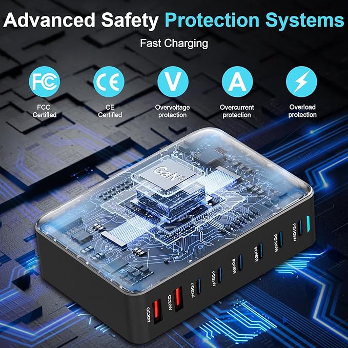 500W USB C Fast Charger Block, 8 Port USB Charging Station, GaN Ⅲ Pro Double 100W PD PPS Port Fast Charging Station for Multiple Devices,Laptop Wall Charger Compatible with MacBook, iPhone 17,iPad etc