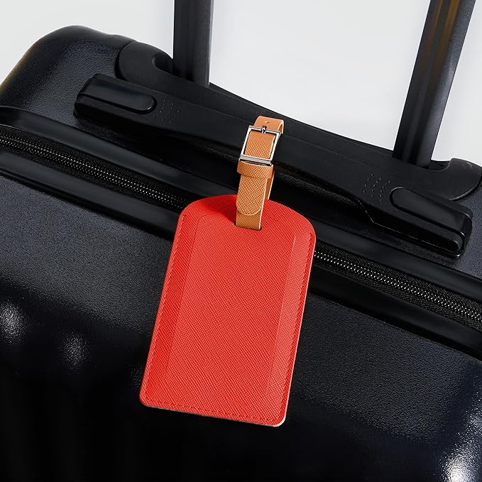 3 Pack Luggage Tags for Suitcases, TSA Approved Bag Tags, Baggage Tags with Privacy Protection, Travel Essentials Luggage Accessories, Red & Brown