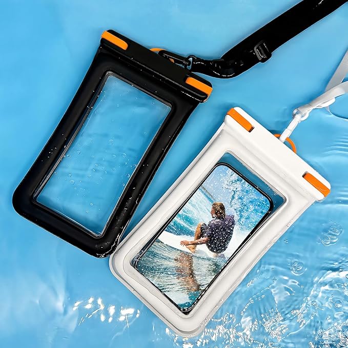IPX8 Floating Waterproof Phone Case 2-Pack,7.2 Inch Waterproof Phone Pouch for iPhone 16/15/14 Pro Max Galaxy S24/S23 Adjustable Lanyard + Wrist Strap Beach Swimming Travel Essentials