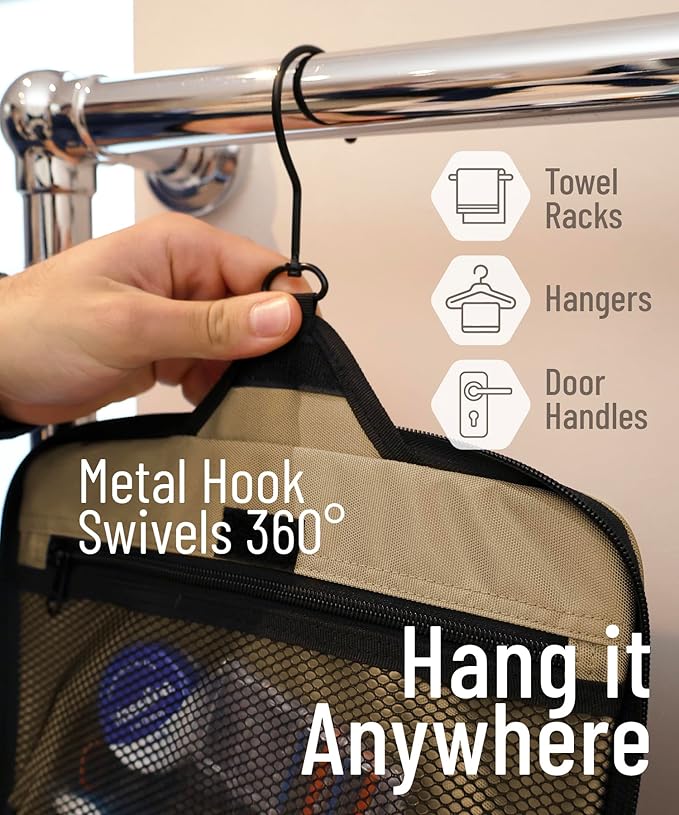 D&D Hanging Travel Toiletry Bag for Men and Women – Cosmetics, Makeup and Toiletries Organizer Kit with 10 Compartments, Quality Zippers, XXL Metal Swivel Hook, Water-Resistant Nylon