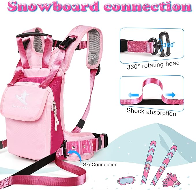 Children’s Ski Harness Trainer Snowboard Anti-fall Traction Belt Beginner Ski Auxiliary Bag with Safety Belt Kid’s Ski Backpack with Speed Control Harness