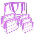 APREUTY Clear Makeup Bags, TSA Approved 6 Pcs Cosmetic Makeup Bags Set Clear PVC with Zipper Handle Portable Travel Luggage Pouch Airport Airline Vacation Organization (Purple)