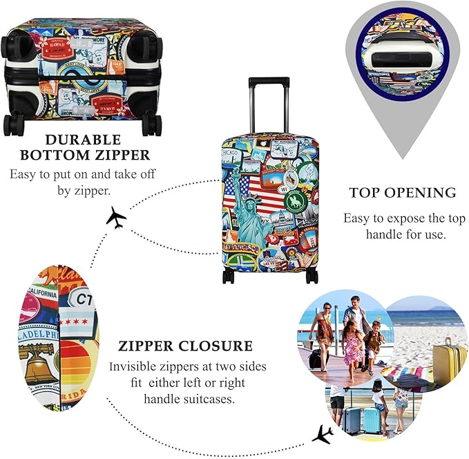 Explore Land Travel Luggage Cover Suitcase Protector Fits 31-32 Inch Case (Statue of Liberty, XL)