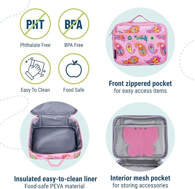 Wildkin Kids Insulated Lunch Box – Durable and Reusable for School & Travel - Paisley