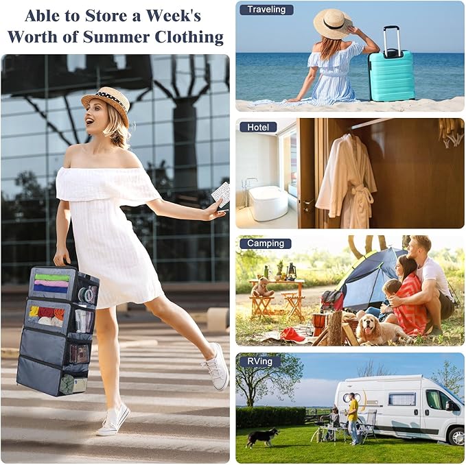 Hanging Travel Organizer, Carry on Luggage Suitcase Organizer, Travel Essentials Portable Travel Shelves Packing Cube for Travel Cruise Small, Gray