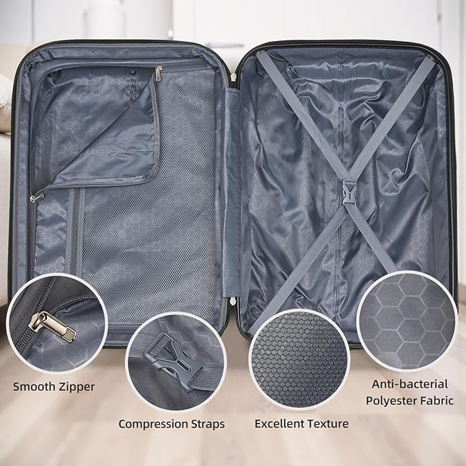 LARVENDER Luggage Sets 5 Piece Hardside Expandable Suitcase with Wheels Lock,PC+ABS Hardside Lightweight Rolling Suitcase for Women and Men,Cheetah