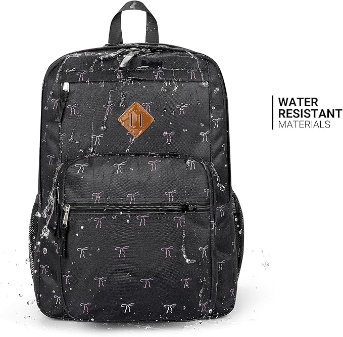 ZORFIN 26L Backpack for College, and Travel: Water Resistant Bookbag - Bow Black
