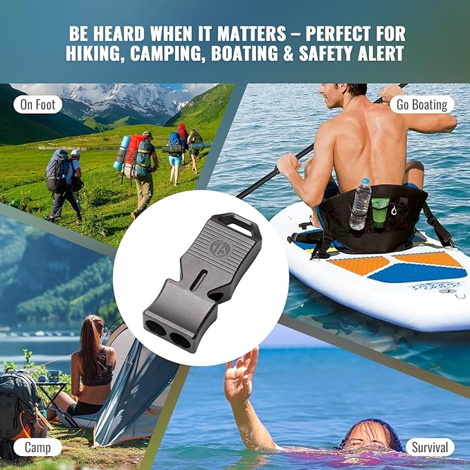 TACRAY Titanium Emergency Survival Whistle, Portable Necklace Whistle, Loud Whistle up to 120~130db, Good for Life Saving, Hiking, Camping, and Pet Training
