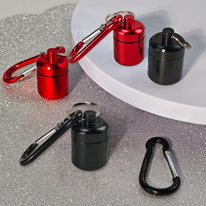 4-Pack Portable Earplug Keychain Case Waterproof Aluminum Travel Container for Jewelry, or Ear Plugs Sleek Black & Red Design (Black Red, Medium)
