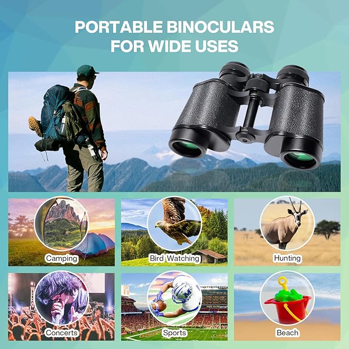 10x25 High Powered Binoculars for Adults, Waterproof Compact Binoculars with Low Light Vision for Bird Watching Hunting Football Games Travel Stargazing Cruise with Carrying Bag