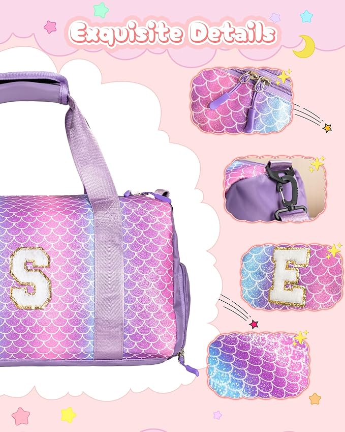Gifts for 4 5 6 7 8 9 10 Year Old Girls-Girl Gym Bag with Shoe Compartment, Kid Personalized Weekender Overnight Bags, Initial Travel Tote with Makeup Pouch, Gift for Daughter (Letter G)