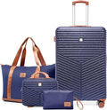 Hoteel 4 Piece Luggage Set (4-YEAR WARRANTY) Carry on ABS+PC Hard Shell Suitcase with Spinner Wheels & TSA Lock (Dark Blue)