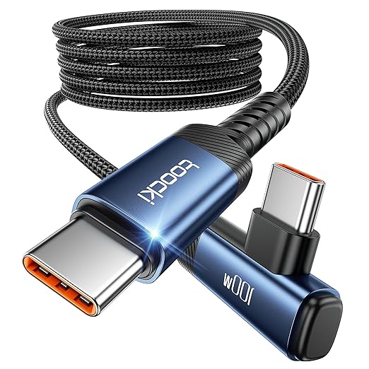 USB C Cable 6.6ft 100W Right Angle Fast Charging Cord, Nylon Braided USB 2.0 Cable for iPhone 17 16 15 Pro Plus Pro Max Air, iPad Pro, Samsung Galaxy S24 S23, Switch, MacBook Pro, Pixel