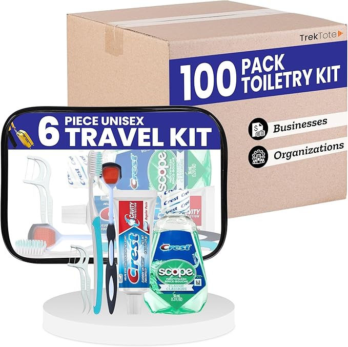 Trektote 6-Piece Travel Size Toothbrush and Toothpaste Set (100 pack) - TSA Approved Toothbrush Travel Kit - Includes Toothpaste and Mouthwash - Dental Oral Care Kit