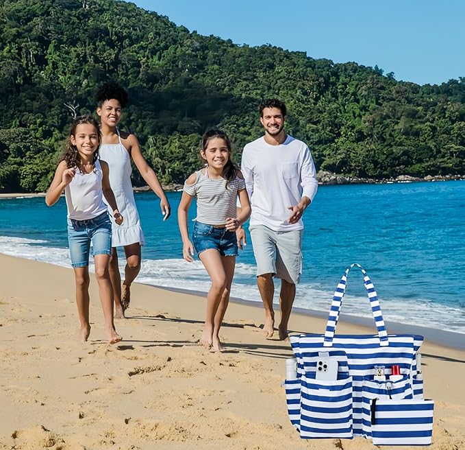 LEDAOU Large Beach Tote Bag Women Waterproof Sandproof Zipper Beach Tote Bag for Pool Gym Grocery Travel with Wet Pocket